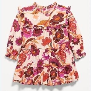 EUC- Old Navy Long Sleeve Printed Crinkle Crepe Tiered Dress